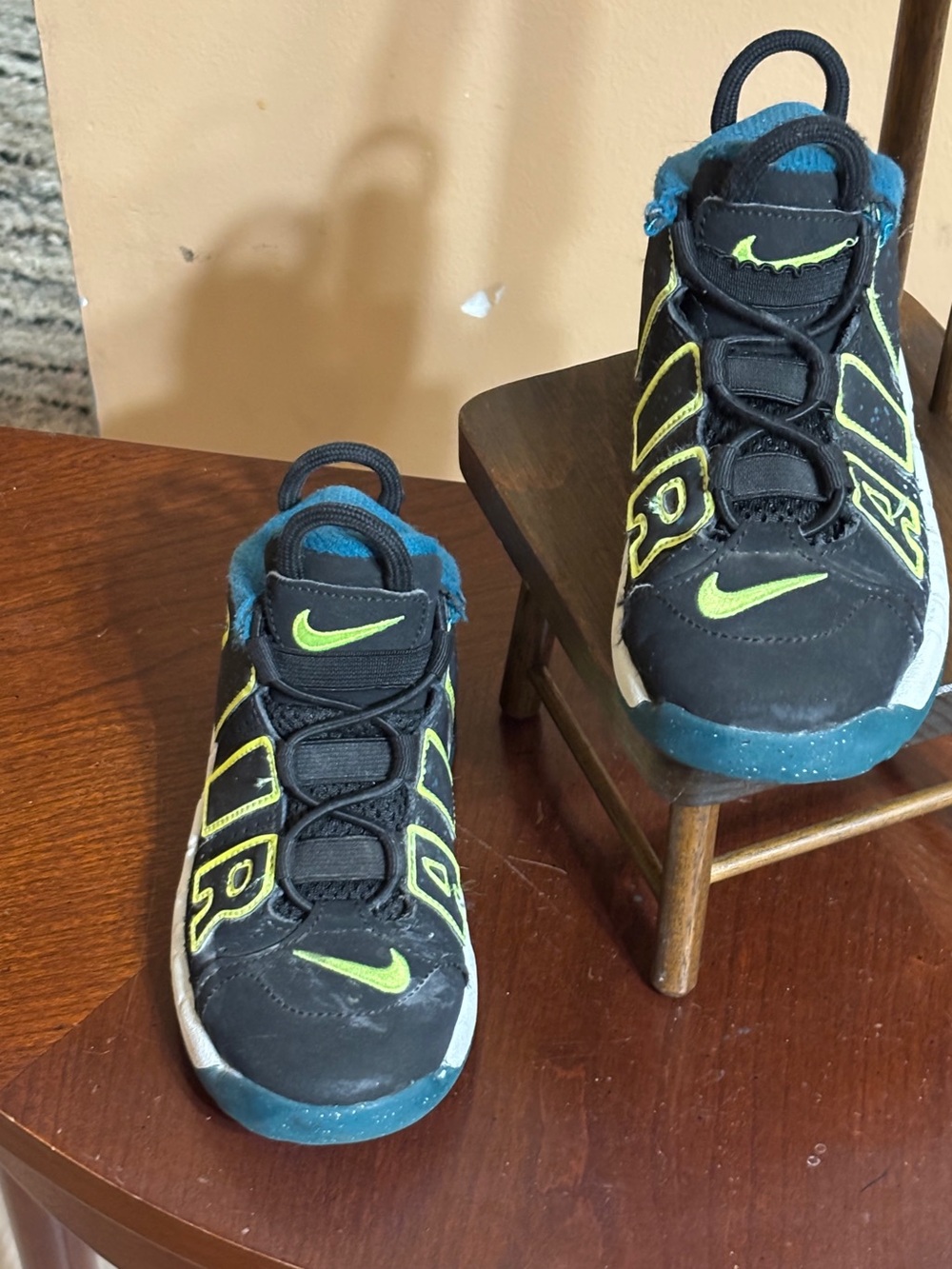 Nike Kids Black Sneakers with Teal and Neon Yellow Accents